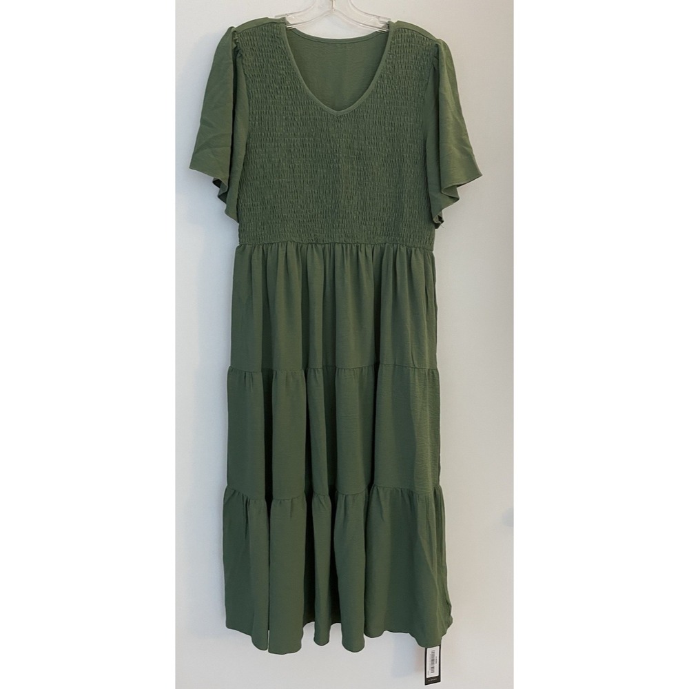S. Deer Tierd Women's Green Midi Dress Lined Stretch Size XL - Picture 1 of 11